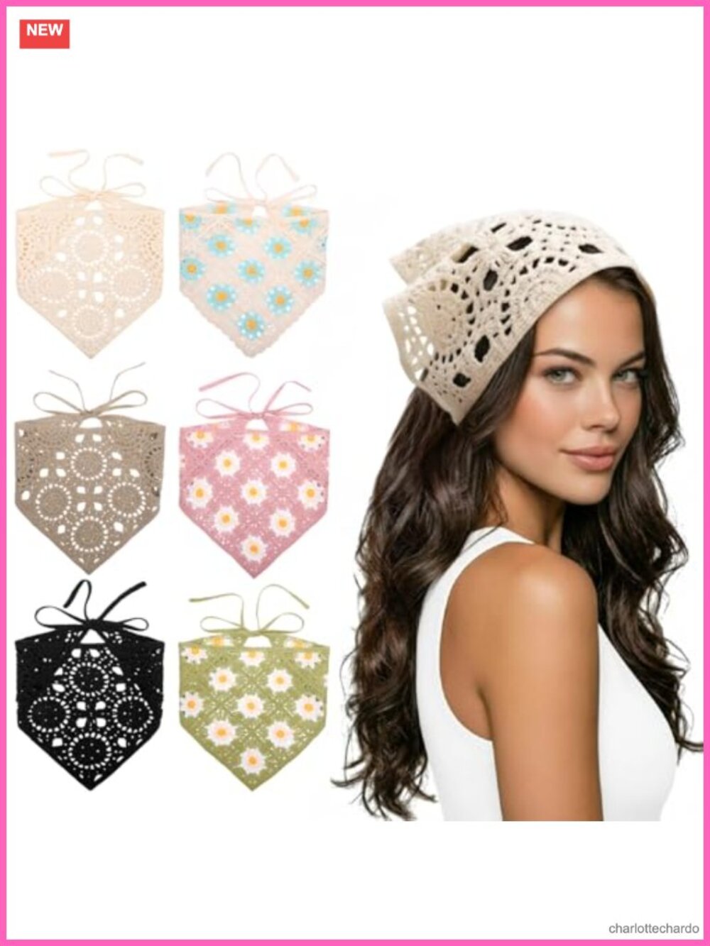 Crochet Hair Bandana Head Scarf Headband Women One Size Polyester
